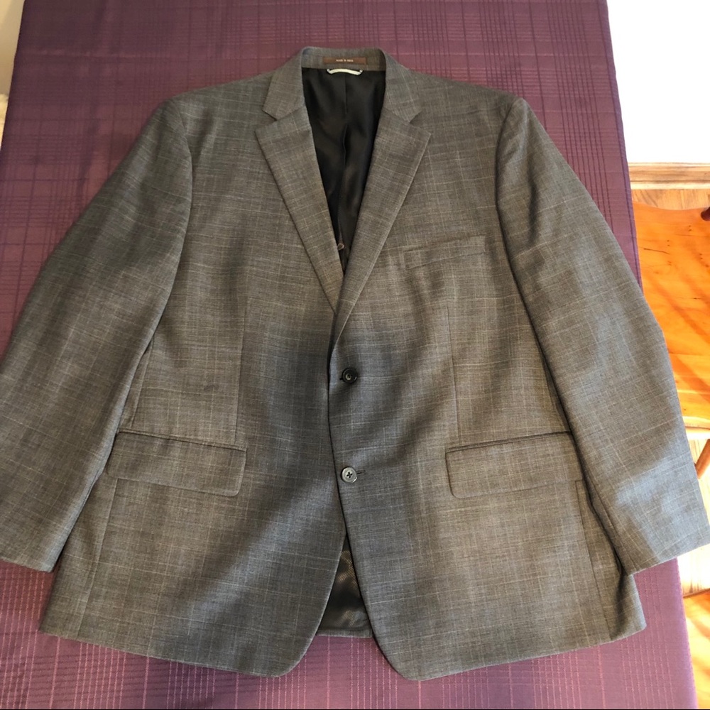Grey check blazer with blue windowpane, 48R